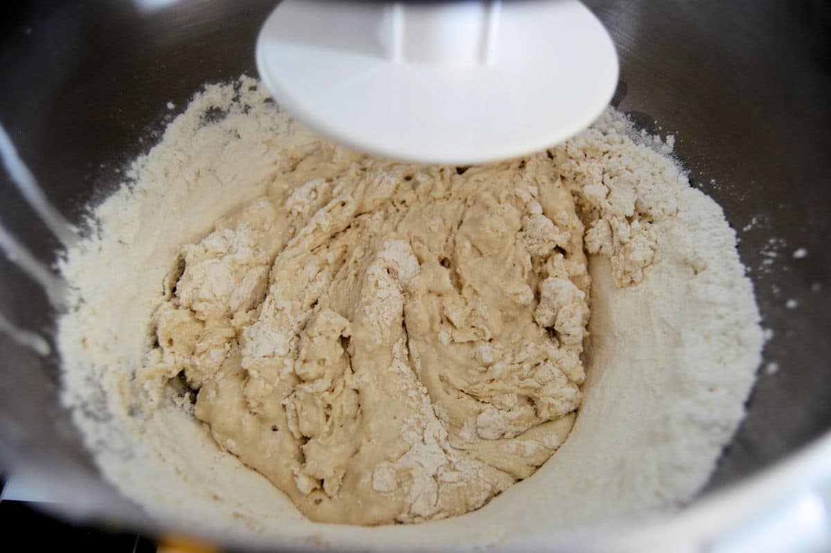 mixing the sourdough